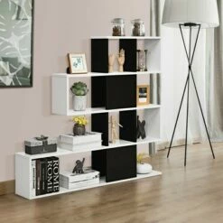 New 👍 Costway 5-Tier Bookshelf Corner Ladder Bookcase Display Storage Rack Black White 🔔 -Bookshelves And Bookcases store unnamed file 3109