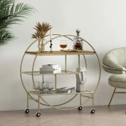 Promo 👏 Cragin Contemporary 3 Shelf Circular Bookcase Black/Gold/Antique - Christopher Knight Home 👍