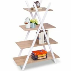 New 😀 Costway 4-Tier Bookshelf Storage Display Shelves Bookcase Ladder X-Shape Brown/Black 🧨 -Bookshelves And Bookcases store unnamed file 3136