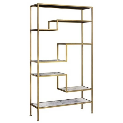 Best Pirce 🎉 72" Marmo Large 5 Tier Display Shelf Faux Marble/Brass - Teamson Home ✔️ 8 Best Pirce 🎉 72" Marmo Large 5 Tier Display Shelf Faux Marble/Brass - Teamson Home ✔️ - Image 6