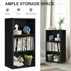 Best Sale ✨ Costway 2 PCS 3 Tier Open Shelf Bookcase Multi-functional Storage Display Cabinet Black 🎁 -Bookshelves And Bookcases store unnamed file 319