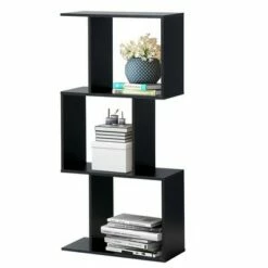 Budget ❤️ Costway 3-tier S-Shaped Bookcase Free Standing Storage Rack Wooden Display Decor Black ✨ -Bookshelves And Bookcases store unnamed file 3222