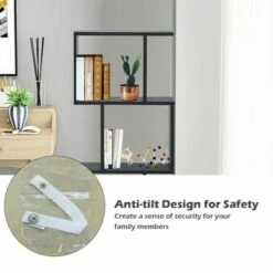 Budget ❤️ Costway 3-tier S-Shaped Bookcase Free Standing Storage Rack Wooden Display Decor Black ✨ -Bookshelves And Bookcases store unnamed file 3225