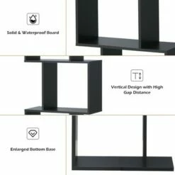 Budget ❤️ Costway 3-tier S-Shaped Bookcase Free Standing Storage Rack Wooden Display Decor Black ✨ -Bookshelves And Bookcases store unnamed file 3226