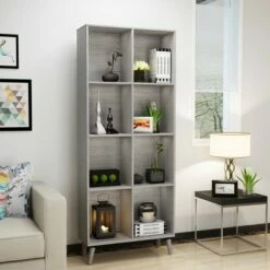 Coupon ๐งจ 77.32" Elouera Mid Century Bookcase - Christopher Knight Home Grey Oak โญ