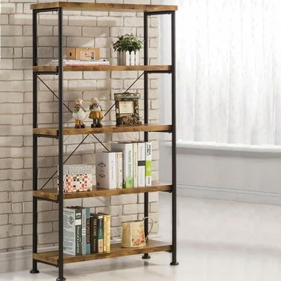 Cheapest โ Coaster Furniture Barritt Collection 5 Shelf Durable Heavy Duty Steel Metal 63 inch Bookcase Shelf, Antique Nutmeg Finish with Black Metal Frame ๐ 5 Cheapest โ Coaster Furniture Barritt Collection 5 Shelf Durable Heavy Duty Steel Metal 63 inch Bookcase Shelf, Antique Nutmeg Finish with Black Metal Frame ๐ - Image 3