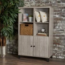 Best deal 🥰 Justina Mid-Century Cabinet - Christopher Knight Home Gray Oak 🎉