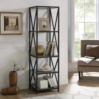 Flash Sale ๐ 61" Modern Farmhouse X Frame Metal and Wood Media Bookshelf - Saracina Home Driftwood โ๏ธ 3 Flash Sale ๐ 61" Modern Farmhouse X Frame Metal and Wood Media Bookshelf - Saracina Home Driftwood โ๏ธ
