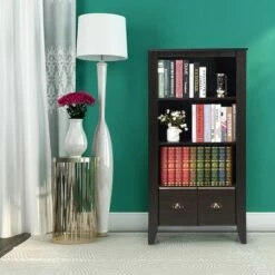 Budget 🛒 Costway 3 Shelf Bookcase Bookshelf Adjustable Shelves Antique Organizer Furni W/2 Drawer 🌟 -Bookshelves And Bookcases store unnamed file 3670