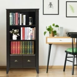 Budget 🛒 Costway 3 Shelf Bookcase Bookshelf Adjustable Shelves Antique Organizer Furni W/2 Drawer 🌟 -Bookshelves And Bookcases store unnamed file 3671