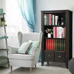 Budget 🛒 Costway 3 Shelf Bookcase Bookshelf Adjustable Shelves Antique Organizer Furni W/2 Drawer 🌟 -Bookshelves And Bookcases store unnamed file 3672