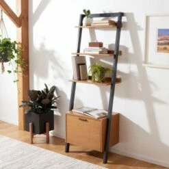 Cheap 🎁 71.96" Lavina 3 Shelves and 1 Door Etagere Natural/Charcoal - Safavieh 🎉