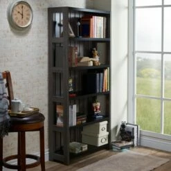 Wholesale 👍 72" Kehoe Transitional Bookcase Dark Gray/Black - HOMES: Inside + Out 🤩