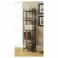 New 👍 57.75" 5 Tier Folding Metal Shelf Black - Breighton Home 💯 -Bookshelves And Bookcases store unnamed file 3933