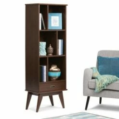 Coupon 🔔 Tierney Solid Hardwood Mid Century Bookcase and Storage Unit - WyndenHall Teak 🎉