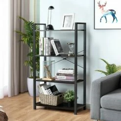 New ⭐ Costway 4-Tier Bookshelf Industrial Bookcase Diaplay Shelf Storage Rack Rustic BrownBlack 💯 -Bookshelves And Bookcases store unnamed file 403