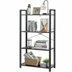 New ⭐ Costway 4-Tier Bookshelf Industrial Bookcase Diaplay Shelf Storage Rack Rustic BrownBlack 💯 -Bookshelves And Bookcases store unnamed file 406