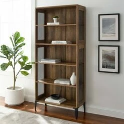 Promo ❤️ 68" Grevaldi Industrial Mesh Side Bookshelf - Saracina Home Rustic Oak 😍