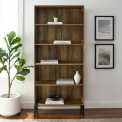 Promo ❤️ 68" Grevaldi Industrial Mesh Side Bookshelf - Saracina Home Rustic Oak 😍 -Bookshelves And Bookcases store unnamed file 4178