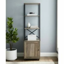 Budget ⌛ 64" Paterson Industrial Farmhouse Storage Shelf with Cabinet - Saracina Home Rustic Oak 👏 -Bookshelves And Bookcases store unnamed file 4193