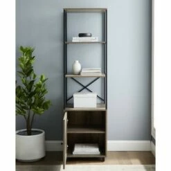 Budget ⌛ 64" Paterson Industrial Farmhouse Storage Shelf with Cabinet - Saracina Home Rustic Oak 👏 -Bookshelves And Bookcases store unnamed file 4194