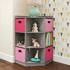 Best deal ❤️ 5pc Kids' Corner Cabinet Set with 4 Bins Set - RiverRidge Home Gray/turquoise/aqua 😉