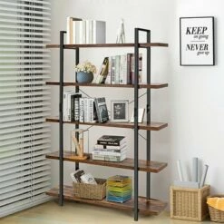 Best Sale ✔️ Costway 5-Tier Bookshelf Industrial Bookcase Open Storage Shelf Display Rack 🎁