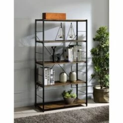 Cheap 🔔 57" Tesadea Bookcase - Acme Furniture Rustic Oak/black 🔥