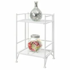 Budget 👏 20.25" 2 Tier Folding Metal Shelf White - Breighton Home 👍