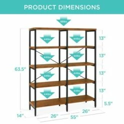 Buy ⭐ Best Choice Products 55in Storage Bookshelf for Living Room, Walkway w/ Industrial, Elevated Design 🧨 -Bookshelves And Bookcases store unnamed file 4334