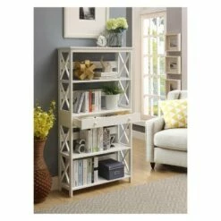 Cheap ๐ 59.75" Oxford 5 Tier Bookcase with Drawer White - Breighton Home โญ