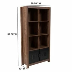 Cheapest 🌟 Flash Furniture New Lancaster Collection 59.5"H 6 Cube Storage Organizer Bookcase with Metal Cabinet Doors in Crosscut Oak Wood Grain Finish 😉