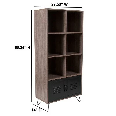 New ๐งจ Flash Furniture Woodridge Collection 59.25"H 6 Cube Storage Organizer Bookcase with Metal Cabinet Doors and Metal Legs in Rustic Wood Grain Finish ๐ 3 New ๐งจ Flash Furniture Woodridge Collection 59.25"H 6 Cube Storage Organizer Bookcase with Metal Cabinet Doors and Metal Legs in Rustic Wood Grain Finish ๐