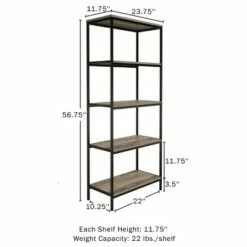 Budget ⌛ Lavish Home 5-Tier Open Industrial Style Wooden Bookshelf, Gray Woodgrain 🌟