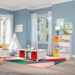 Best Pirce 😉 RiverRidge Home Kids' 3 Cubby with 2 Veggie Bin Floor Cabinet White - RiverRidge ⭐ -Bookshelves And Bookcases store unnamed file 437