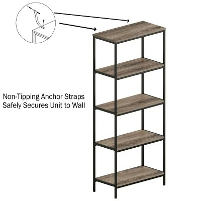 Budget โ Lavish Home 5-Tier Open Industrial Style Wooden Bookshelf, Gray Woodgrain ๐ 5 Budget โ Lavish Home 5-Tier Open Industrial Style Wooden Bookshelf, Gray Woodgrain ๐ - Image 3