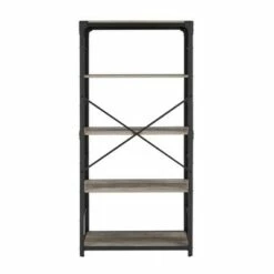Flash Sale 🌟 64" Benny Angle Iron 4 Tiered Mixed Material Bookshelf - Saracina Home Rustic Oak 💯 -Bookshelves And Bookcases store unnamed file 4379