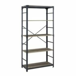 Flash Sale 🌟 64" Benny Angle Iron 4 Tiered Mixed Material Bookshelf - Saracina Home Rustic Oak 💯 -Bookshelves And Bookcases store unnamed file 4380