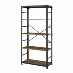 Flash Sale 🌟 64" Benny Angle Iron 4 Tiered Mixed Material Bookshelf - Saracina Home Rustic Oak 💯 -Bookshelves And Bookcases store unnamed file 4381