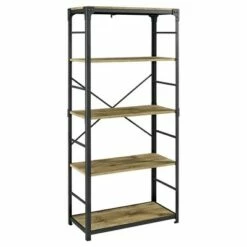 Flash Sale 🌟 64" Benny Angle Iron 4 Tiered Mixed Material Bookshelf - Saracina Home Rustic Oak 💯 -Bookshelves And Bookcases store unnamed file 4382