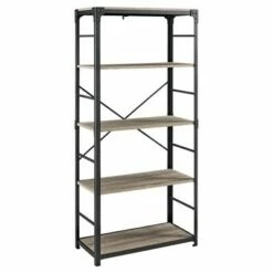 Flash Sale 🌟 64" Benny Angle Iron 4 Tiered Mixed Material Bookshelf - Saracina Home Rustic Oak 💯 -Bookshelves And Bookcases store unnamed file 4383