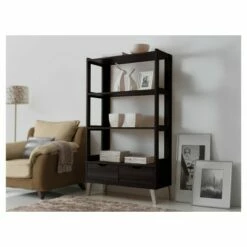 Discount 🔥 62.4" 2 Drawers Kalien Modern and Contemporary Bookshelf with Display Shelves Espresso Brown - Baxton Studio 🎉 -Bookshelves And Bookcases store unnamed file 4432