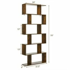 Best deal ❤️ Costway 1/2 PCS 6 Tier S-Shaped Bookshelf Storage Display Bookcase Z-Shelf Coffee 👍