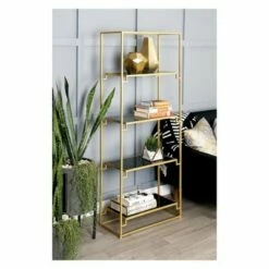 Best deal 🧨 63" Metal and Glass 4 Tiered Book Shelf Gold - Olivia & May ✨