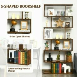 Best deal ❤️ Costway 1/2 PCS 6 Tier S-Shaped Bookshelf Storage Display Bookcase Z-Shelf Coffee 👍 -Bookshelves And Bookcases store unnamed file 454