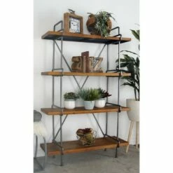 Flash Sale ⌛ 67" Metal and Wood 4 Tier Shelf Dark Brown - Olivia & May 👏