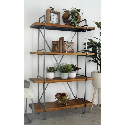 Flash Sale โ 67" Metal and Wood 4 Tier Shelf Dark Brown - Olivia & May ๐ 3 Flash Sale โ 67" Metal and Wood 4 Tier Shelf Dark Brown - Olivia & May ๐