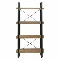 Best Pirce โค๏ธ 55" Bourbon Foundry 4 Tier Bookshelf Wood and Black Steel Oak - OneSpace ๐