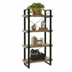 Best Pirce ❤️ 55" Bourbon Foundry 4 Tier Bookshelf Wood and Black Steel Oak - OneSpace 😍 -Bookshelves And Bookcases store unnamed file 4576