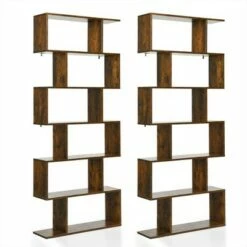 Best deal ❤️ Costway 1/2 PCS 6 Tier S-Shaped Bookshelf Storage Display Bookcase Z-Shelf Coffee 👍 -Bookshelves And Bookcases store unnamed file 459